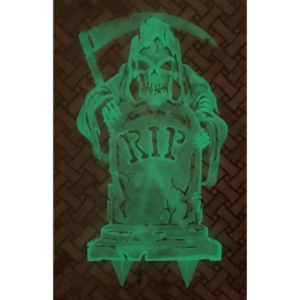 Vintage Glow In the Dark Grim Reaper RIP Halloween Decorations Lawn Decor HTF